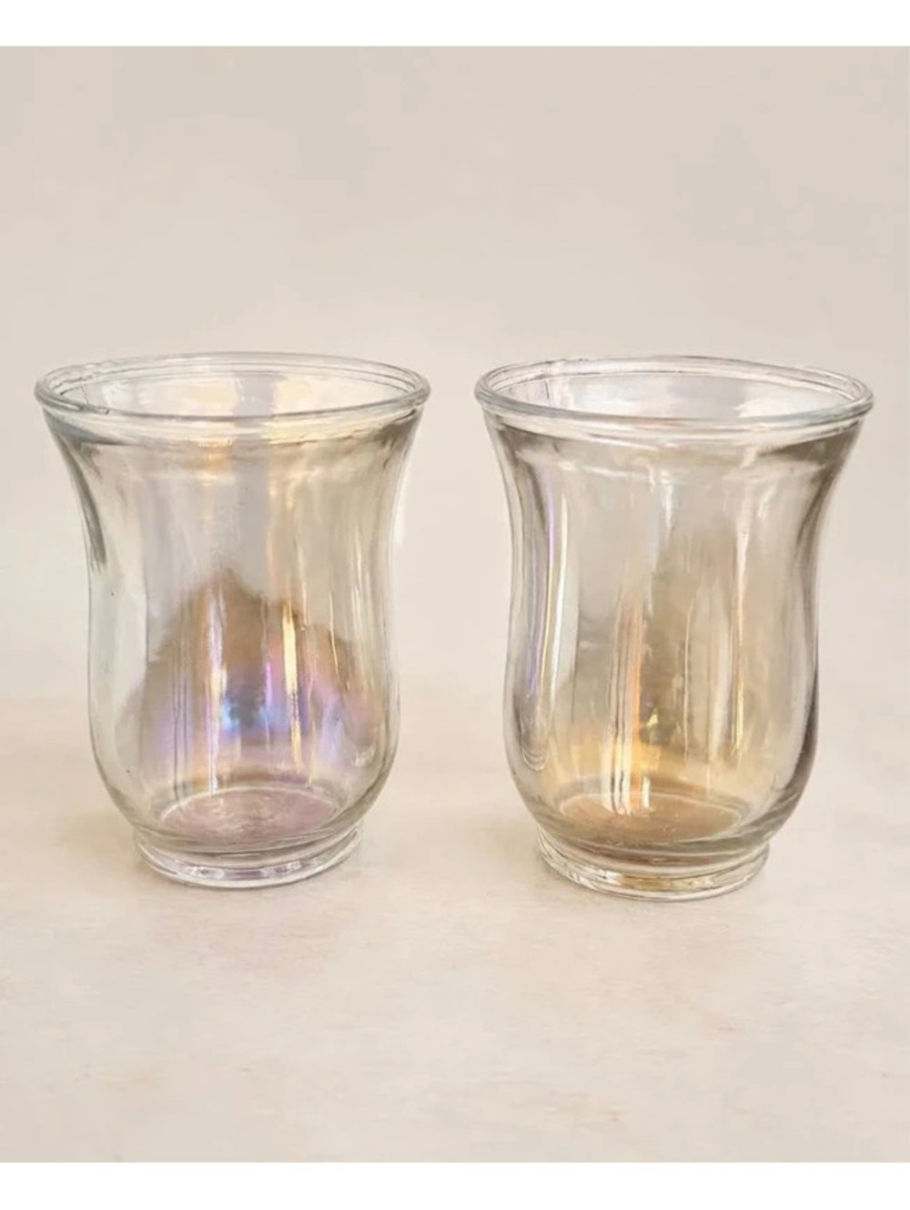 Set of 2 Iridescent Glass Votive Candle Holders
